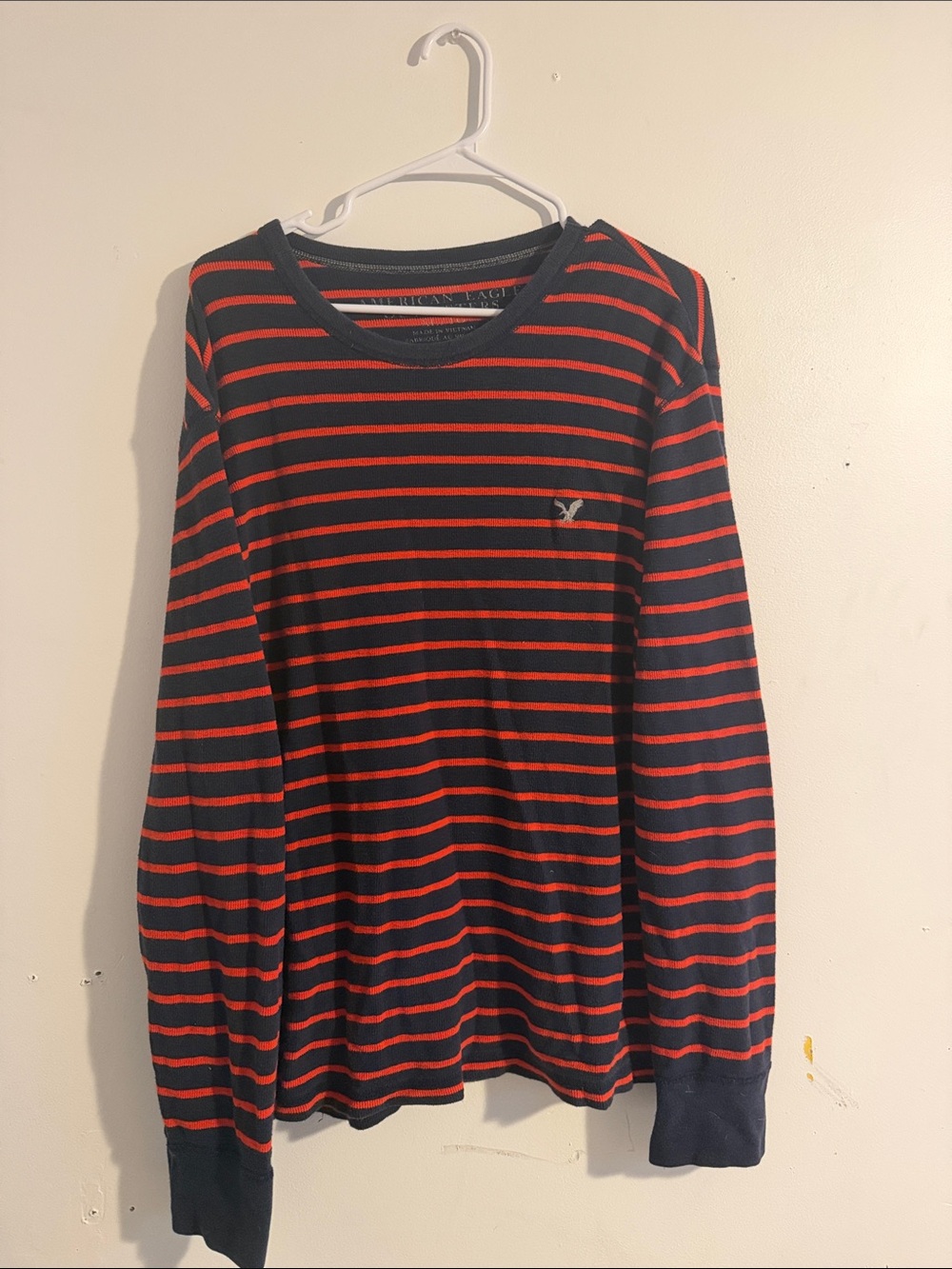 American Eagle Outfitters Navy and Red Striped Long Sleeve Tee